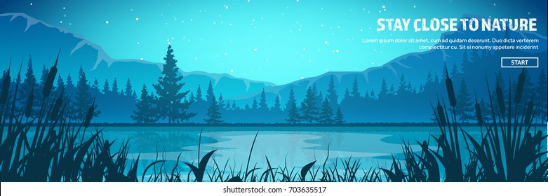 Mountains And Forest Header. Wild Nature Landscape. Travel And Adventure.Panorama. Into The Woods. Horizon Line.Trees,fogfog.