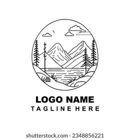 Mountains forest and lake illustration. recreation place