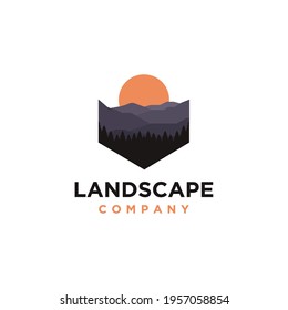 Mountains and forest landscape adventure logo icon vector template on white background