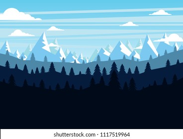 The Mountains and forest landscape early in a daylight background. Vector illustration.