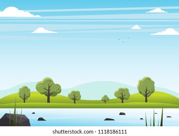 The Mountains and forest landscape early in a daylight background. Vector illustration.
