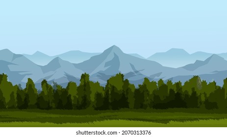 Mountains forest landscape with meadow