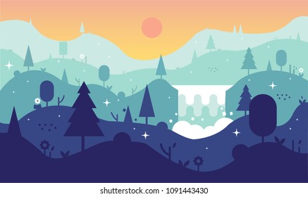 Mountains and forest landscape. Vector illustration