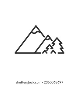 Mountains and forest, linear icon. Line with editable stroke