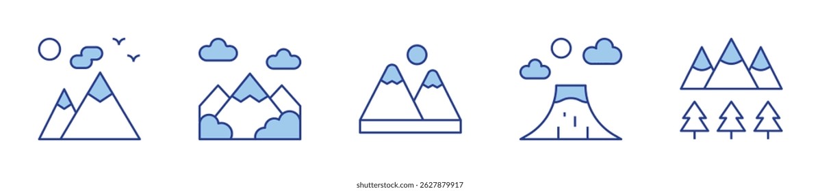 mountains, forest, mountain. Mountain Icon vector illustration. Line Duotone style. Editable stroke.