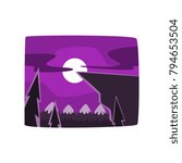 Mountains and forest at night time, beautiful landscape background, horizontal vector illustration