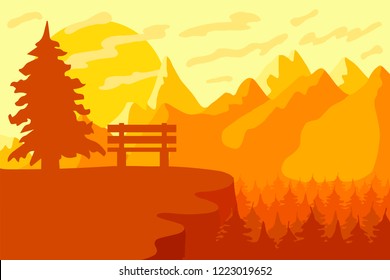 Mountain's Forest Reserve And Park With Bench