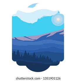 mountains with forest snowscape scene
