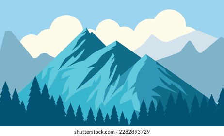 Montañas y bosques. Ilustración vectorial en estilo plano. Paisaje montañoso.