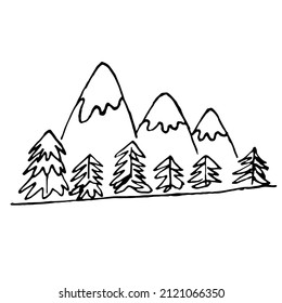 Mountains and forest. Vector illustration. hand drawn