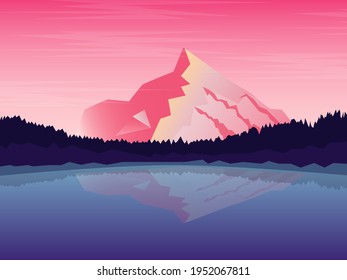 Mountains and forest. Vector sea landscape illustration. mountain background