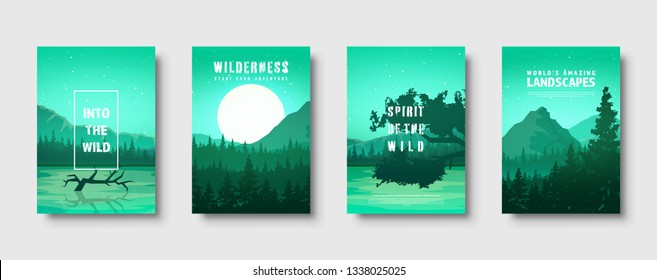 Mountains and forest. Wild nature landscape. Travel and adventure.Panorama. Into the woods. Horizon line.Trees,fog.