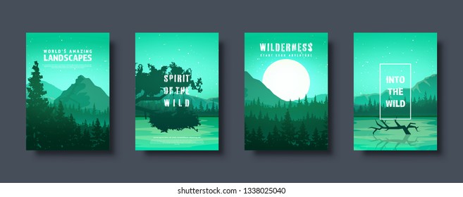 Mountains and forest. Wild nature landscape. Travel and adventure.Panorama. Into the woods. Horizon line.Trees,fog.