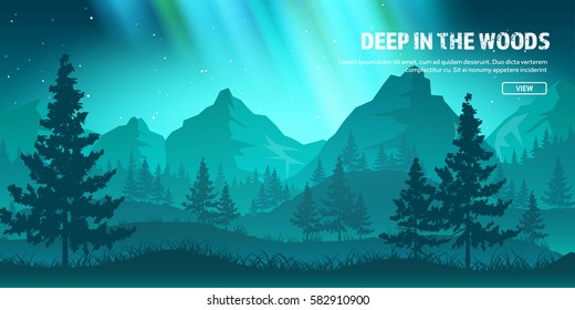 Mountains and forest. Wild nature landscape. Travel and adventure.Panorama. Into the woods. Horizon line.Trees,fog fog.