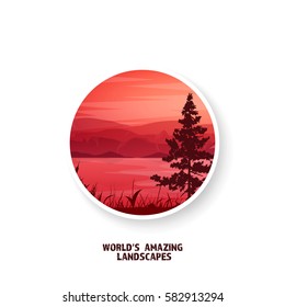 Mountains and forest. Wild nature landscape. Travel and adventure.Panorama. Into the woods. Horizon line.Trees,fog.