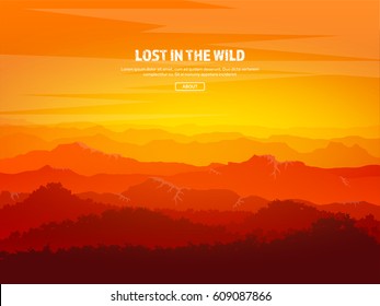 Mountains and forest. Wild nature landscape. Travel and adventure.Panorama. Into the woods. Horizon line.Trees,fogfog.
