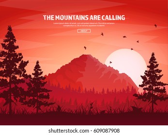 Mountains and forest. Wild nature landscape. Travel and adventure.Panorama. Into the woods. Horizon line.Trees,fogfog.