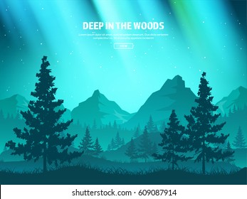 Mountains and forest. Wild nature landscape. Travel and adventure.Panorama. Into the woods. Horizon line.Trees,fogfog.