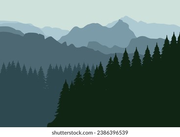 mountains and forests. Vector illustration in flat style.