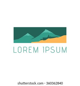 Mountains and the fortress, logotype. Vector illustration.