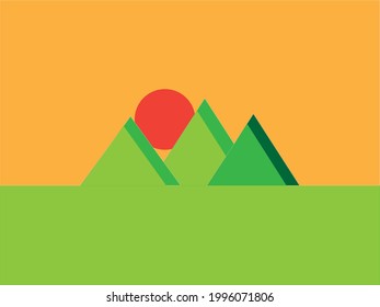 The mountains is forward the sun.The people will go up to see the beautiful sunset and the orange sky.