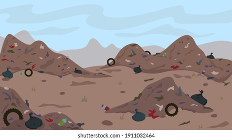 Mountains of garbage from household waste, plastic, car tires, which destroy nature .