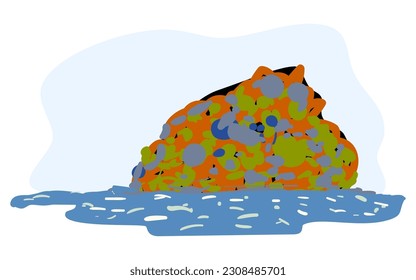 Mountains of garbage in the oceans and rivers. Motivational Illustration: Protecting Our Oceans from Plastic Pollution. Flat vector illustration Hand drawn Clip Art