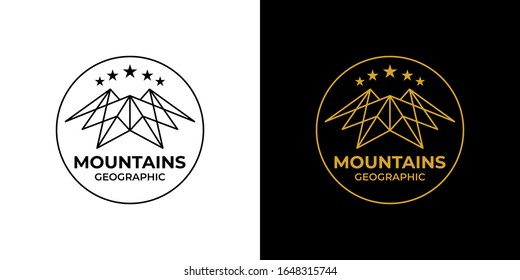Mountains Geographic Logo. Mountain Hills Geometric Style Icon Symbol.