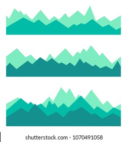 Mountains in geometric style. Set of seamless mountain silhouettes. Polygonal banners.