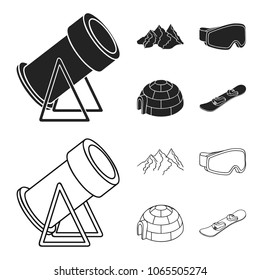 Mountains, goggles, an igloo, a snowboard. Ski resort set collection icons in black,outline style vector symbol stock illustration web.