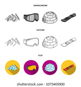 Mountains, goggles, an igloo, a snowboard. Ski resort set collection icons in flat,outline,monochrome style vector symbol stock illustration web.