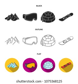 Mountains, goggles, an igloo, a snowboard. Ski resort set collection icons in black,flat,outline style vector symbol stock illustration web.