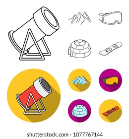 Mountains, goggles, an igloo, a snowboard. Ski resort set collection icons in outline,flat style vector symbol stock illustration web.