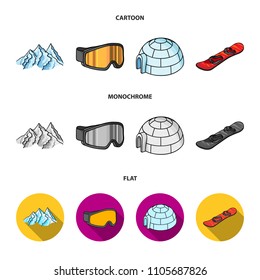 Mountains, goggles, an igloo, a snowboard. Ski resort set collection icons in cartoon,flat,monochrome style vector symbol stock illustration web.