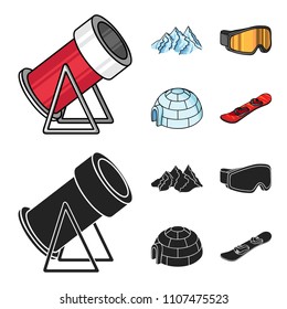 Mountains, goggles, an igloo, a snowboard. Ski resort set collection icons in cartoon,black style vector symbol stock illustration web.