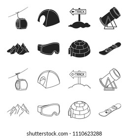 Mountains, goggles, an igloo, a snowboard. Ski resort set collection icons in black,outline style vector symbol stock illustration web.