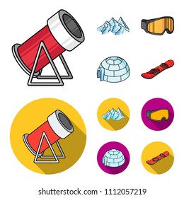 Mountains, goggles, an igloo, a snowboard. Ski resort set collection icons in cartoon,flat style vector symbol stock illustration web.
