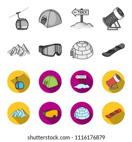 Mountains, goggles, an igloo, a snowboard. Ski resort set collection icons in monochrome,flat style vector symbol stock illustration web.