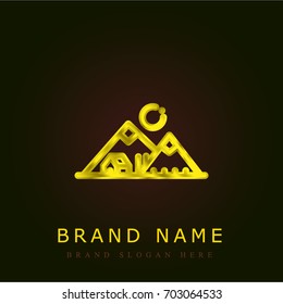 Mountains golden metallic logo