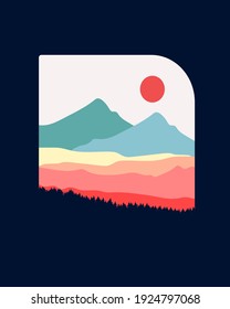 mountains and gradations, line art, vector illustrations, badges, pins, t-shirts,