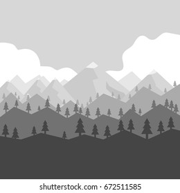 Mountains in gray, trees, forest. Logo of the mountains. Flat design, vector illustration, vector.
