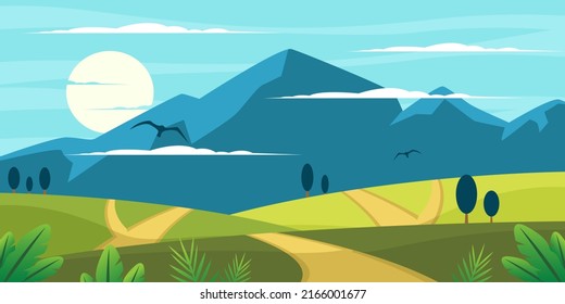 mountains with green field and trees