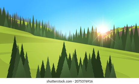 mountains with green grass pines and fir trees ski resort in springtime summer vacation concept beautiful landscape