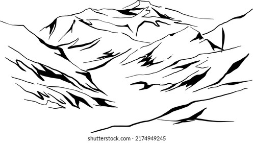 Las montañas, ilustración vectorial de línea de tracción manual.