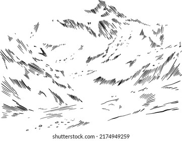 Las montañas, ilustración vectorial de línea de tracción manual.