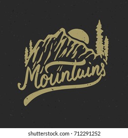Mountains. Hand drawn illustration with mountains. Design element for poster, t-shirt. Vector illustration