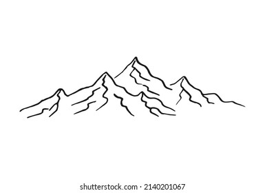 Montañas. Picos rocosos dibujados a mano. Ilustración vectorial.