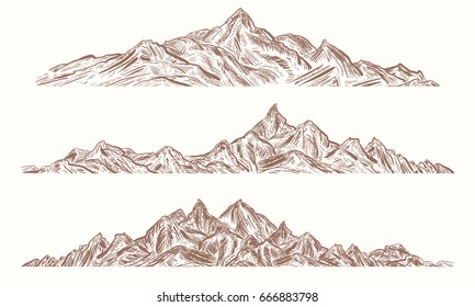 Mountains hand drawn sketch. Mountain peaks hand drawn vector