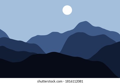 Berge bei Sonnenuntergang im Sumpf - Vektorgrafik