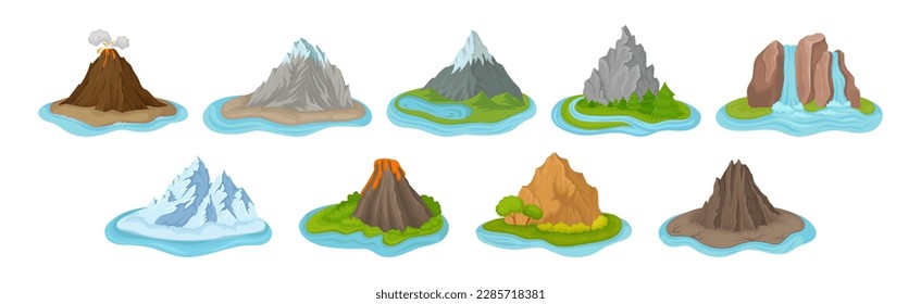 Mountains and Heap Peak as Nature Outdoor Landscape Vector Set